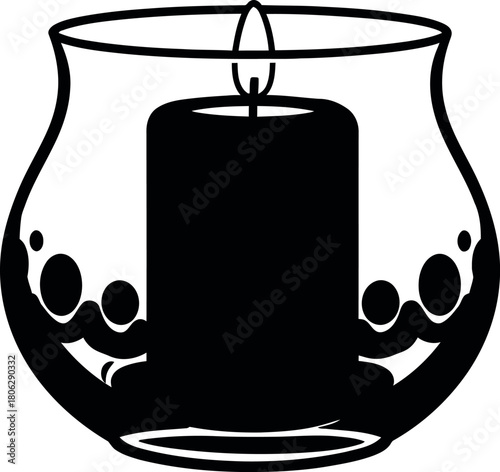 Lit candle in decorative glass hurricane holder vector art icon
