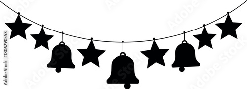 Festive christmas garland silhouette featuring bells and stars icon