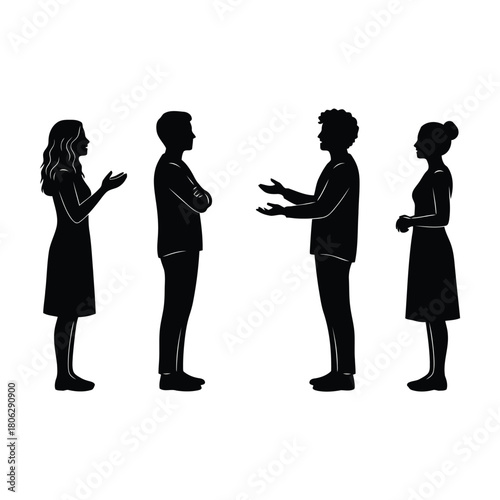 People silhouettes communicating and exchanging ideas