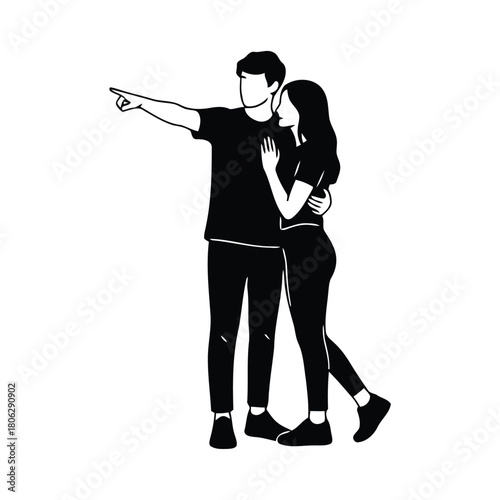 Couple pointing together, planning future, shared direction