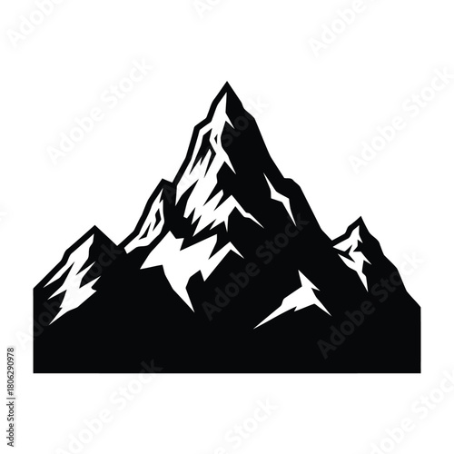Stylized black and white mountain peaks graphic art