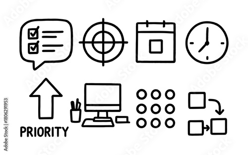 Hand drawn business icons for organization and productivity