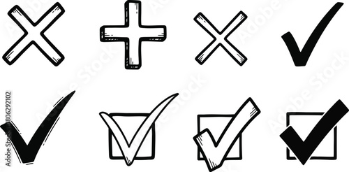 Hand drawn check marks and crosses representing correct and incorrect choices