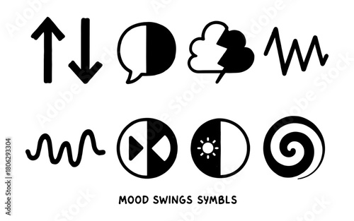 Abstract mood swing symbols collection in black and white icons