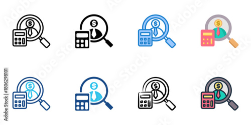 Recruitment budget icon set multiple style collection 
