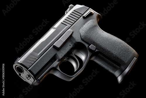 Modern sidearm handgun displayed on a black background with sleek design and detail Generative AI