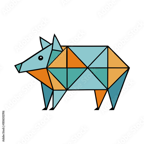 Geometric polygonal wild boar silhouette animal illustration isolated on white background