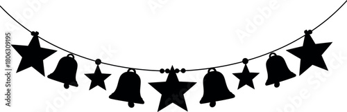 Holiday star and bell garland decorative vector design element