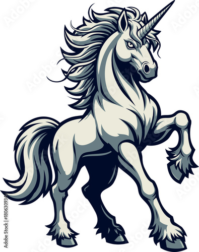 Unicorn Mascot Vector Logo. Heraldic Mystical Horse Illustration