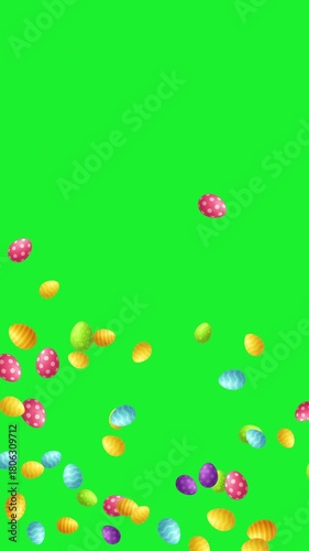 Colorful easter eggs fountain stream motion graphics with green screen background