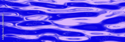 Psychedelic halftone blue pattern on the violet background. Retro surreal wavy dotted line with noise filter effect. Vector backdrop design template and creative projects