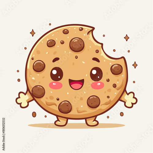 Smiling cookie with crunchy chocolate chips and sparkly accents.