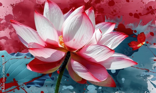 Elegant lotus flower with artistic watercolor background texture