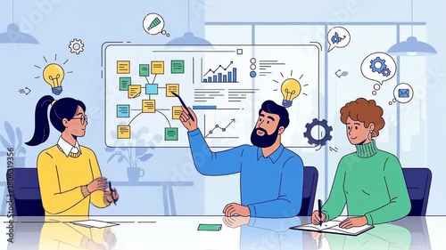 Animated Business Team Collaborating on a Project Strategy.
