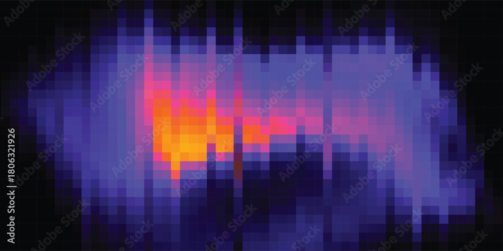 Fototapeta premium Abstract Colorful Heatmap Image: Modern digital art featuring vibrant orange, pink, and purple pixelated shapes, ideal for technology, data visualization, and scientific concepts