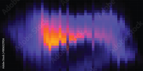 Abstract Colorful Heatmap Image: Modern digital art featuring vibrant orange, pink, and purple pixelated shapes, ideal for technology, data visualization, and scientific concepts