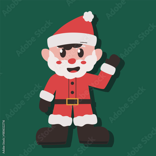 A cartoonish image of Santa Claus waving