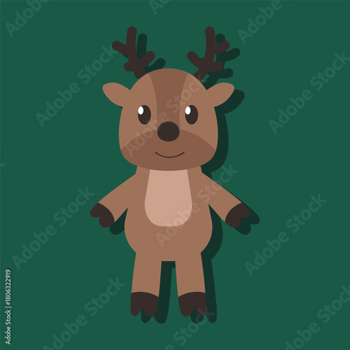 A cartoonish image of a deer with antlers and a smile on its face