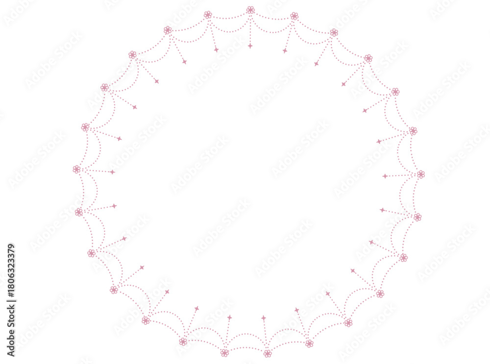Fototapeta premium 淡いピンクの小花とドットのガーリー円形フレーム2-Gentle pink floral and dot circle frame-