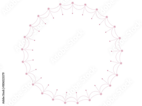 淡いピンクの小花とドットのガーリー円形フレーム2-Gentle pink floral and dot circle frame-