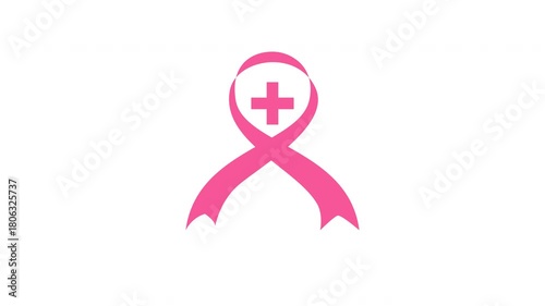 Animation of breast cancer awareness symbol, pink ribbon with centered cross, suitable for health campaigns