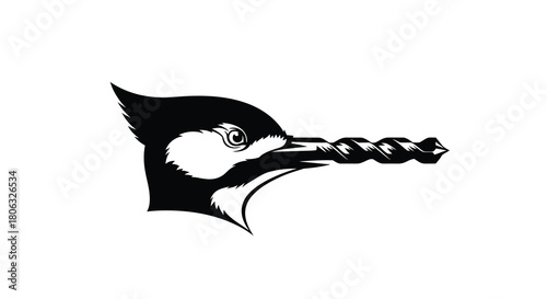Woodpecker Head With Drill Bit Beak vector illustration