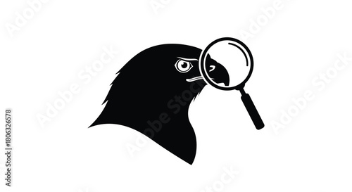 Eagle Hawk Head With Magnifying Glass vector illustration