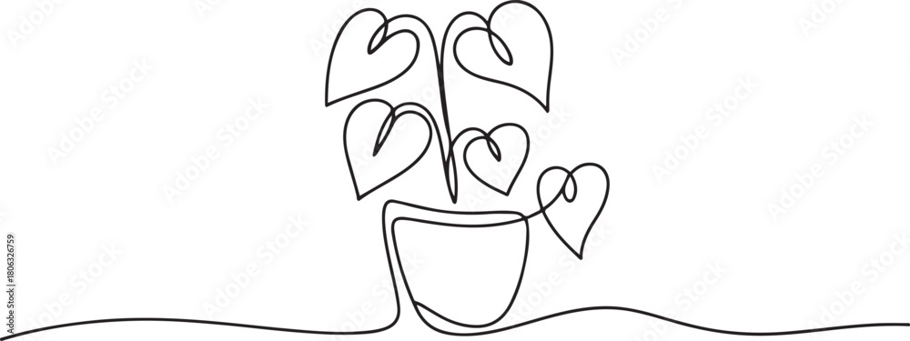 Fototapeta premium Dollar Tree Continuous Line Icon, Money plant in continuous line drawing. one line Icon drawing with white background