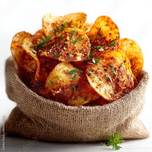 Gourmet Potato Chips in Burlap Sack with Herbs and Seasoning