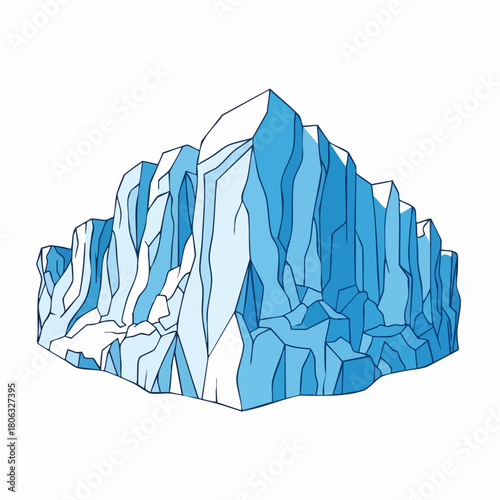 Isolated iceberg floats silently, its cool blue hues a testament to frigid polar regions. This iceberg illustration showcases its jagged edges and imposing size,