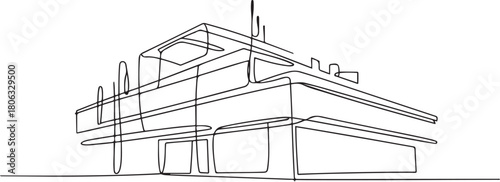 Single continuous line drawing Smart building architecture. Building architecture property isolated minimalism concept. one line Icon drawing with white background