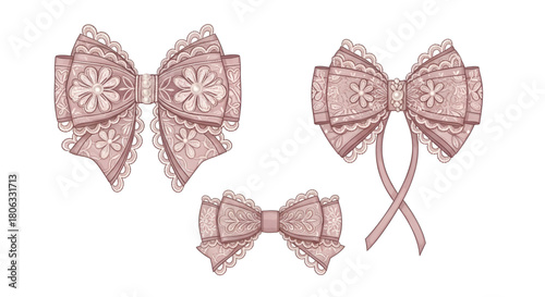 Pretty pink lace bows vector illustration for diy crafts and design work