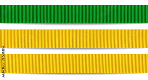 Ribbon texture background: green and yellow grosgrain ribbon close up view