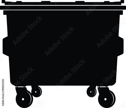 Illustration of silhouette of a black dumpster for waste disposal