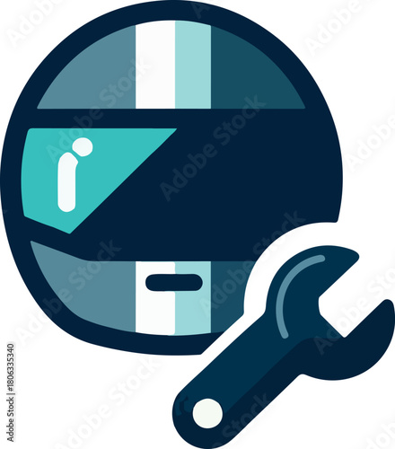 Icon of a motorcycle helmet with a wrench, indicating repair or maintenance.