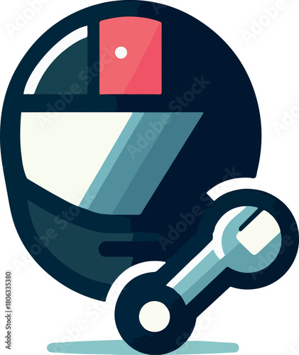 Illustration of a motorcycle helmet with a wrench, symbolizing repair or maintenance.