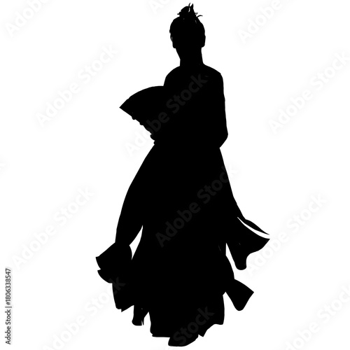 Traditional Dancer with Hand Fan Silhouette Icon