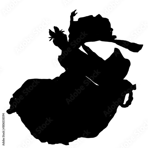 Female Dancer Falling Flowing Gown Silhouette Icon