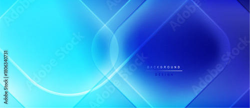 Abstract blue background. Geometric shapes overlap, creating dynamic visual effect. Gradient colors enhance modern design aesthetic.