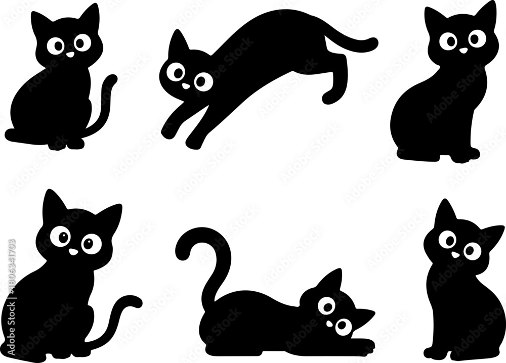 Fototapeta premium Cute Black Cat Silhouette Collection