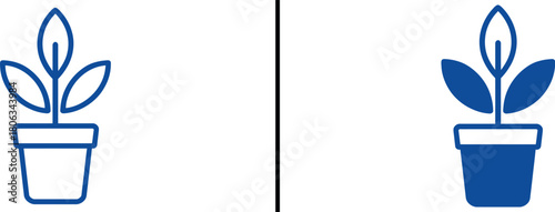 Planting the Seeds of Growth: Two minimalist illustrations depict a sprouting plant in a pot, one as an outline and the other filled, symbolizing growth, potential, and new beginnings. 