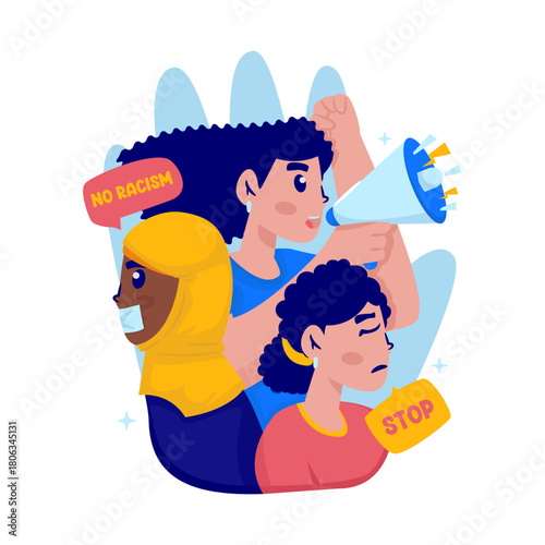 Art of Voice with Empowered Women Against Racism Vector Illustration