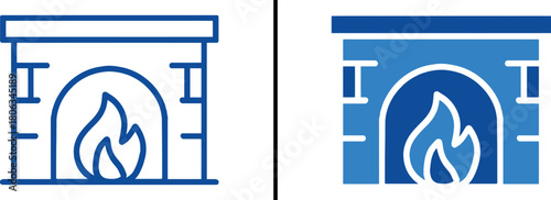 Fireplace Icons: A set of elegant and versatile icons, with flames leaping within a brick fireplace, perfect for enhancing home decor, and winter theme projects.