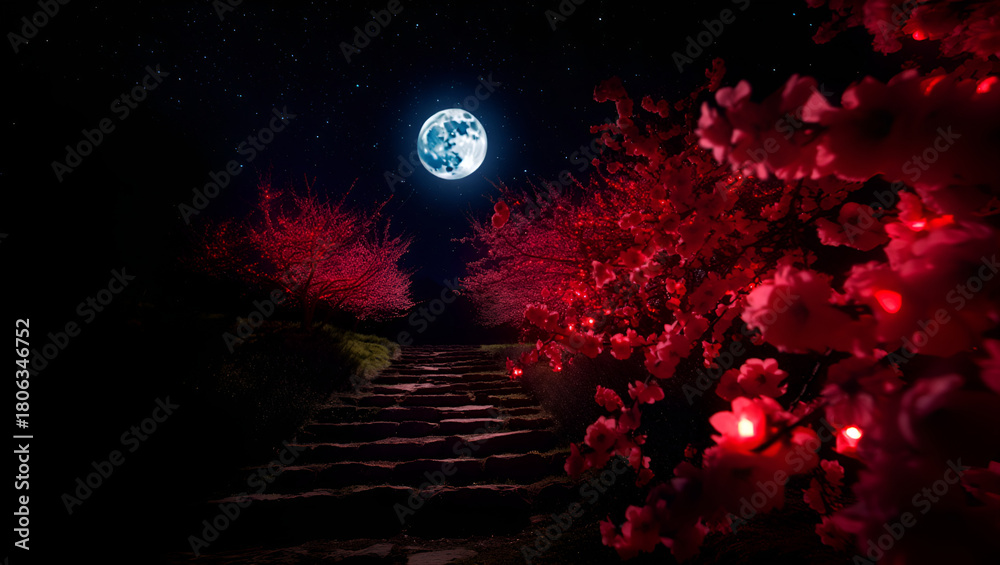 Obraz premium night scenario view under moon light, Generative AI