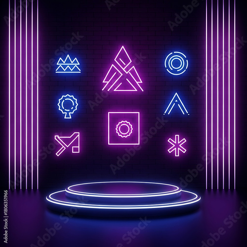 Neon Icon Set on Purple Stage, cyber monday, cyber monday shoping,