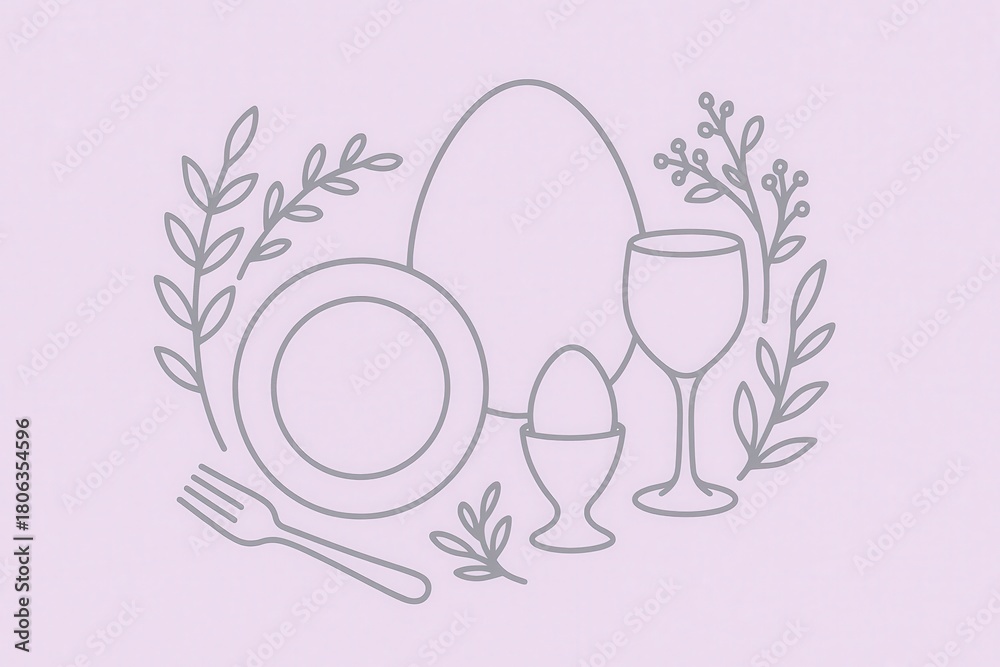 Obraz premium Elegant table setting featuring a pastel color scheme with plates, utensils, eggs, and greenery illustrating simplicity in modern dining aesthetics