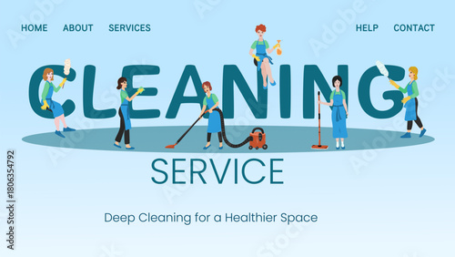 Professional cleaning service banner featuring a team of cleaners with equipment, promoting deep cleaning for a healthier and fresher living or working space.