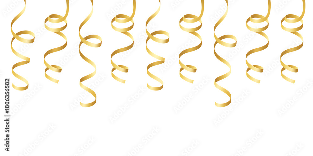 Fototapeta premium Golden Curly Streamers Hanging Down celebration confetti
