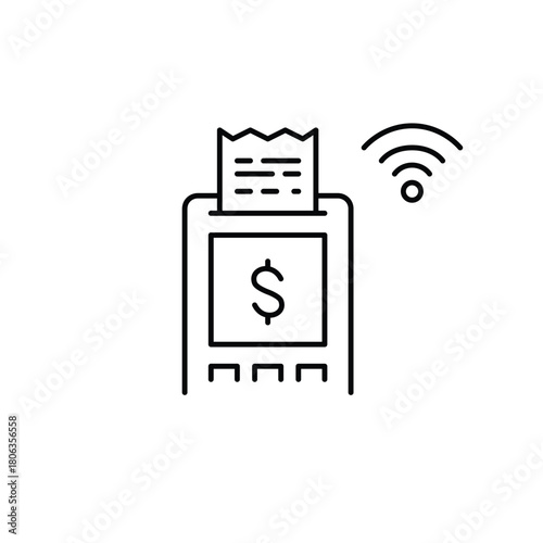 RFID terminal with dollar sign and wi-fi. Wireless payment and contactless checkout. Pixel perfect, editable stroke vector icon