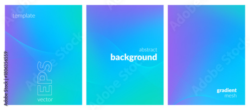 Abstract liquid background set. Gradient mesh. Effect bright color blend. Blurred fluid colorful mix. Modern design template for web covers, ad banners, posters, brochures, flyers. Vector image EPS
